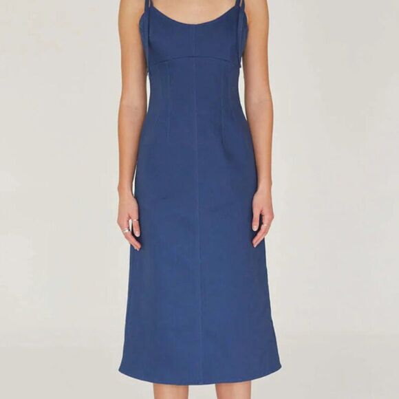 545 Crescent Claudia Denim Blue Midi Dress size XS tie shoulder - Picture 1 of 7